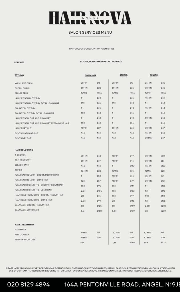 HAIR NOVA ANGEL PRICE GUIDE