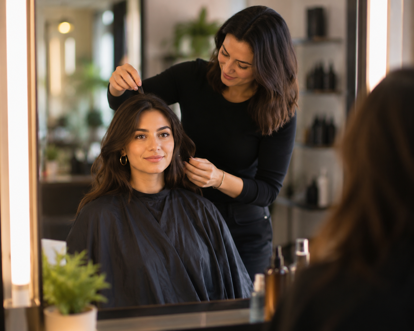 Stylist matching the best haircut for your face shape at Hair Nova Angel
