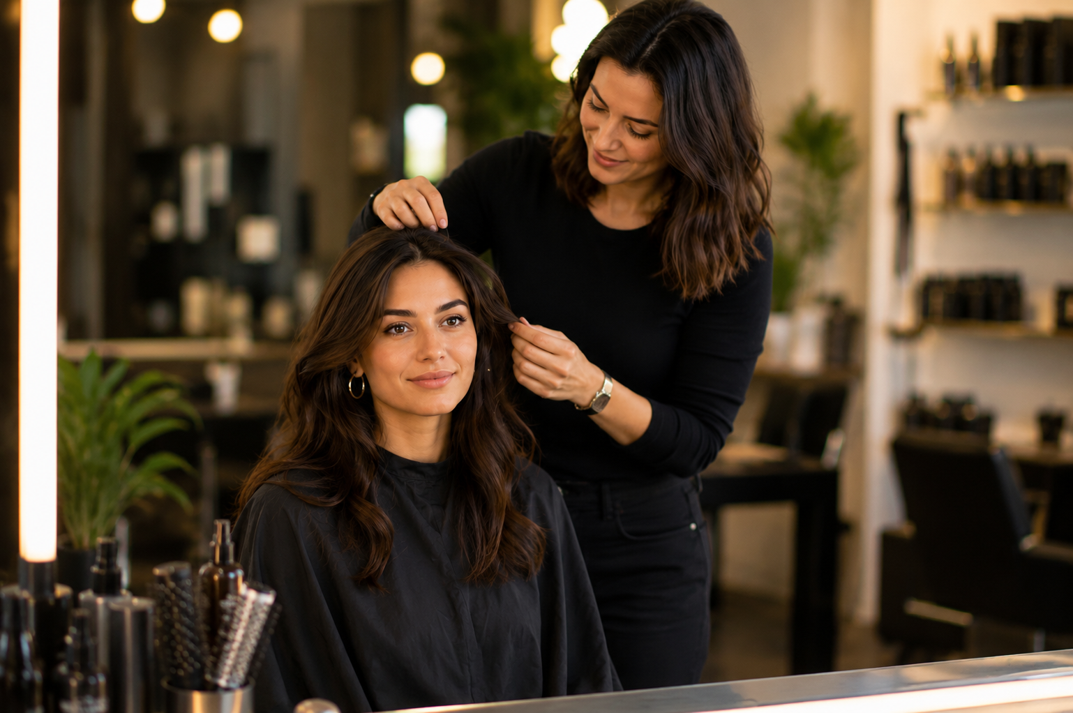 Stylist matching the best haircut for your face shape at Hair Nova Angel