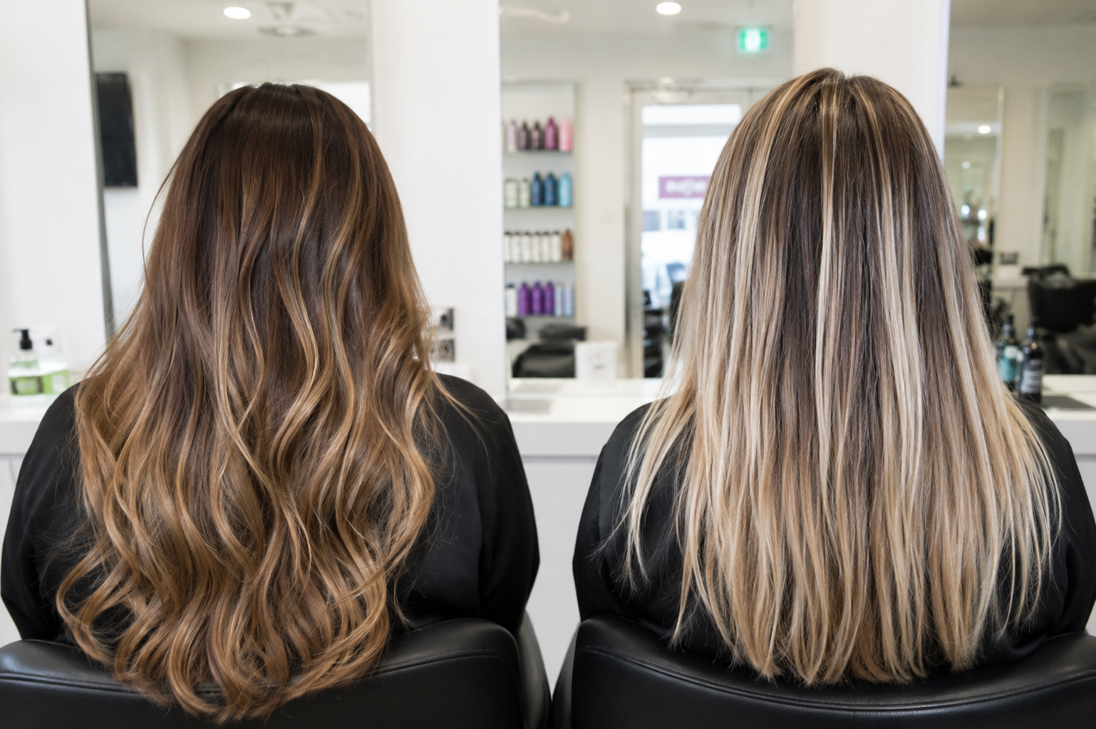 Balayage vs highlights colour comparison on two clients at Hair Nova Angel